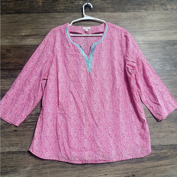 Talbots Pink Blouse with Blue Trim - Picture 1 of 7